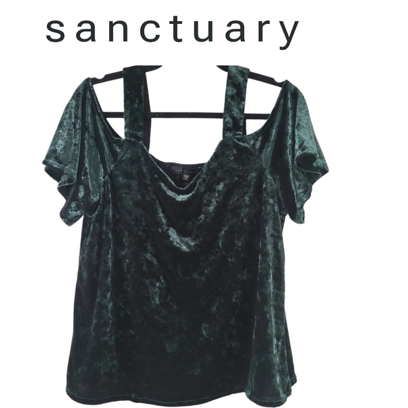 Sanctuary Emerald Green 💚 velour lined cold shoulder top Med - Picture 1 of 7